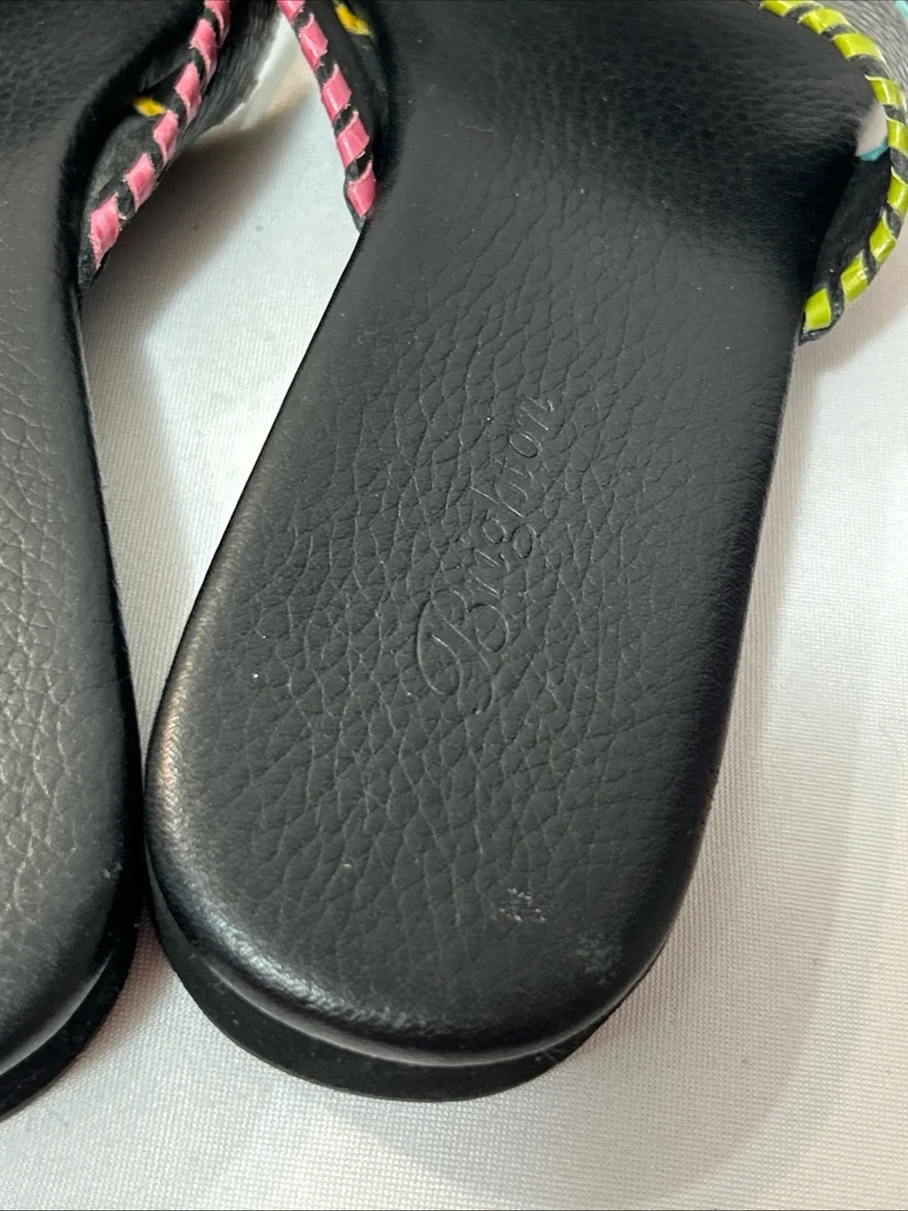 Brighton Black Flip Flop Sandals with Multicolor Stitching